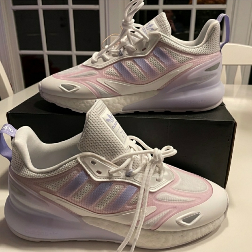 Adidas Women's White and Pink Sneakers